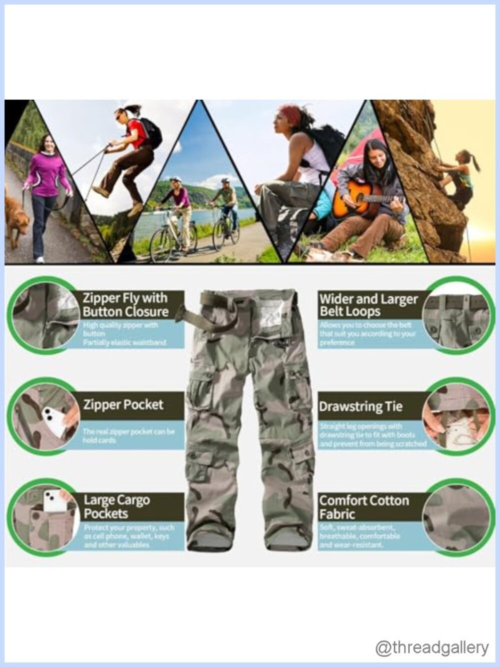Women's Cotton Cargo Combat Work Hiking Pants Adjustable Waist 9 Pockets - Picture 3 of 5